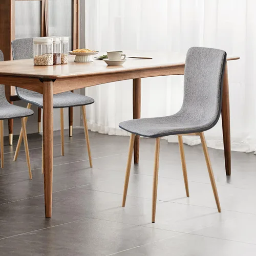 Miniatura 8 de FurnitureR Juego de 4 sillas de comedor, cómodas sillas auxiliares con respaldo de tela de poliuretano y patas de roble resistentes para cocina, Gris