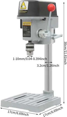 Miniatura 4 de Mini prensa de taladro de 340 W, mini prensa de taladro de banco de 3 velocidades, soporte de prensa de taladro portátil, 0-16000 rpm de 3