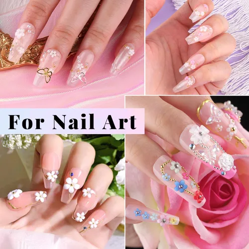 Miniatura 7 de Flores 3D para uñas, bonitos dijes de flores para uñas, kit de manicura con gel de pegamento de diamantes de imitación, pétalos acrílicos coloridos