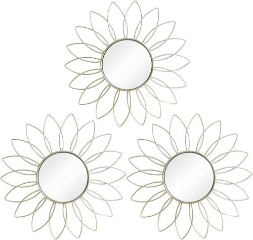 Miniatura 17 de Paquete de 3 espejos metálicos para pared, con diseño de rayos de sol, para decoración del hogar, arte decorativo para colgar en la pared para sala