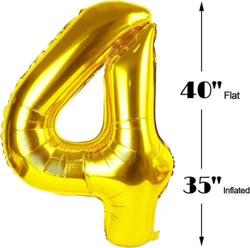 Miniatura 2 de Globo de cumpleaños número 4 dorado de 40 pulgadas, globos gigantes del número cuatro 14 24 34 40 44 2024, globos grandes de lámina de mylar para Oro