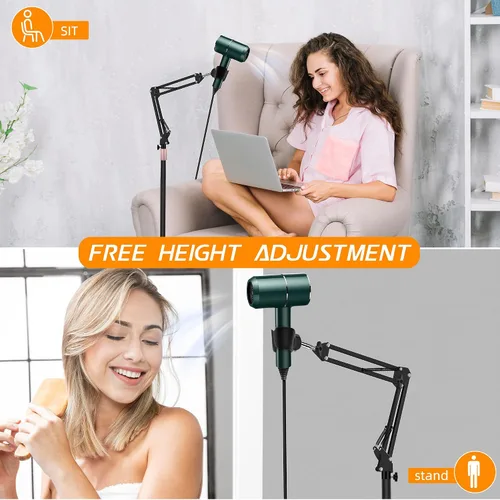 Miniatura 4 de Soporte para Secador de Pelo, Altura Ajustable de 1.68M, Soporte para Secador de Manos Libres con Base Pesada, Rotación de 360 Grados, Funciona