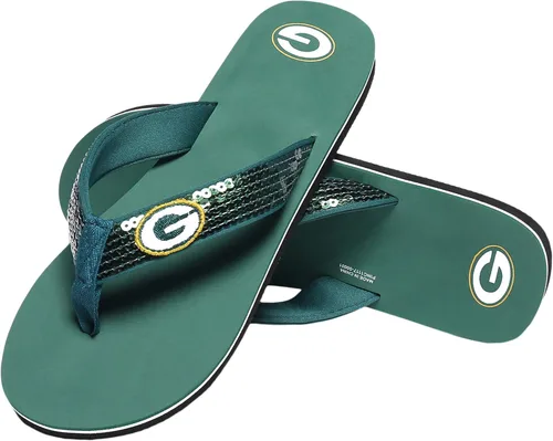 Miniatura 10 de FOCO Womens NFL Team Logo Sequin Strap Sandals Flip Flops