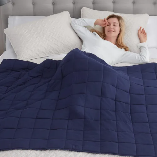Miniatura 4 de SERTA Zen Rest - Manta pesada para adultos, resistente a las arrugas, rellena con cuentas de cristal, 10 libras (48 x 72 pulgadas), color azul marino