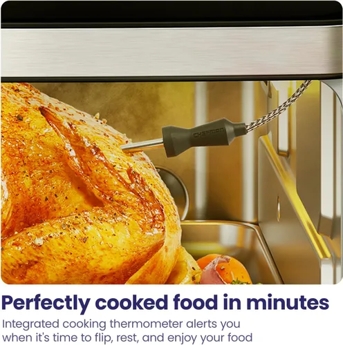Miniatura 4 de Chefman Combo de horno tostador con freidora de aire con termómetro de sonda, encimera de convección de acero inoxidable 12 en 1, pizza de 10