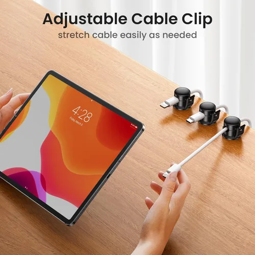 Miniatura 4 de Clips para cables, paquete de 8 organizadores de cables [cable suave ajustable] organizadores de cables adhesivos para cables, cargador USB