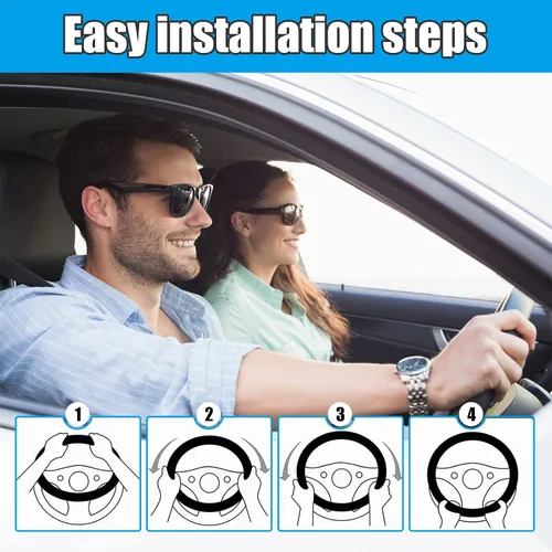 Miniatura 5 de Funda Esponjosa para Volante de Automóvil, Protector Universal Peludo para Volante de Auto de 15'', para Invierno Cálido, Funda Elástica