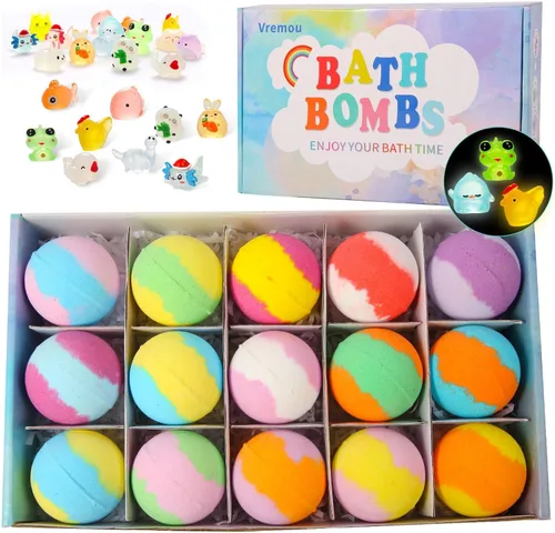 Juego de 12 bombas de baño de regalo para niños, bombas de baño para niños con sorpresa en el interior, paquete de 12 bombas de baño para niños,