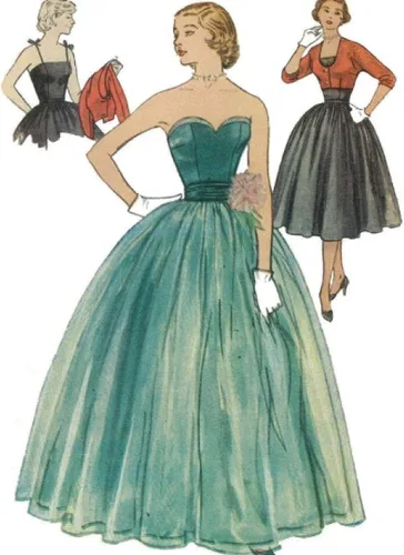 Patrón de costura de la década de 1950, falda de noche, chaqueta superior y bolero, vestido de novia - busto: 33" (83.8cm) cintura: 27" (68.6cm)