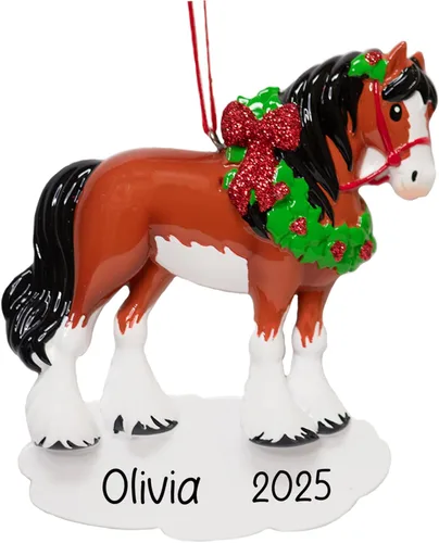 Adorno de Navidad personalizado de caballo 2025 – Personalización gratuita | Caballo marrón personalizado para árbol de Navidad – Regalo de jinete