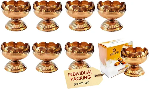 SATVIK - 20 piezas de latón Diya (BIG) para decoración de Diwali. Lámpara de aceite hecha a mano con grabado dorado hecho de metal de latón virgen.
