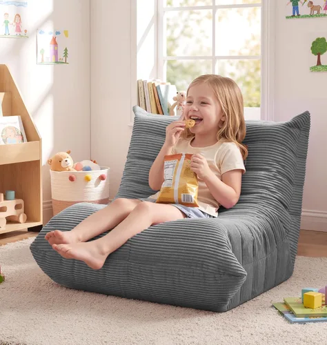 Miniatura 23 de Sillones tipo puf para adultos, puf gigante con espuma viscoelástica, sillón puf con relleno, piel sintética, para la sala, dormitorio u oficina azul