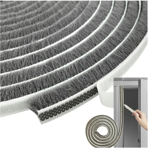 Burlete autoadhesivo tipo cepillo para ventanas corredizas y laterales de marcos de puerta, para evitar que pasen corrientes de aire (16.5 pies, Gris