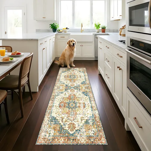 Miniatura 44 de Alfombra lavable para pasillo de 2 x 3: alfombra suave vintage para cocina, baño, lavandería, con respaldo antideslizante, alfombra de piso