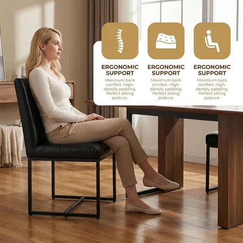 Miniatura 5 de HNY Juego de 2 sillas de cocina modernas, silla de cocina y comedor de cuero PU, silla de comedor tapizada silla auxiliar con marco de metal