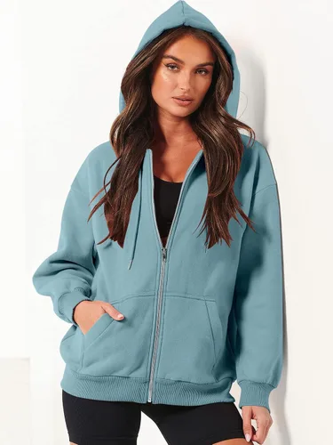 Miniatura 6 de ANRABESS Sudaderas con capucha y cremallera para mujer, de manga larga, sudaderas de gran tamaño, forro polar Y2K, con bolsillos, ropa de otoño