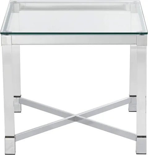 Miniatura 4 de Studio 55D Jenna Moderna mesa decorativa cuadrada de acrílico transparente de 22 pulgadas de ancho con parte superior de cristal plateado cromado