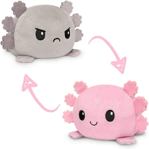 TeeTurtle El peluche original reversible de Axolotl Diseño patentado Juguete sensorial para aliviar el estrés Brillo rosa gris Feliz enojado