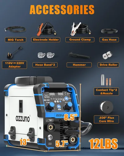 Miniatura 6 de AZZUNO Máquina de soldadura MIG 110V/220V, 155Amp 5-en-1 Gas MIG/aluminio MIG/flujo sin gas MIG/Lift TIG/Stick máquina de soldar, soldador