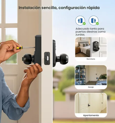 Miniatura 7 de Veise KS03 - Cerradura de perilla de puerta con teclado, cerradura digital de entrada sin llave con asa, perilla inteligente electrónica para puerta