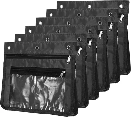 PATIKIL Estuche expandible para lápices de 3 anillos, paquete de 6 unidades, tela Oxford de gran capacidad con cremallera, estuche para oficina y