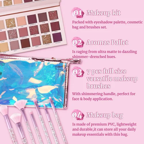 Miniatura 2 de Kit de maquillaje UCANBE para mujeres y adolescentes, paleta de 18 colores de sombra de ojos nude + 7 piezas de brochas de maquillaje suaves + bolsa
