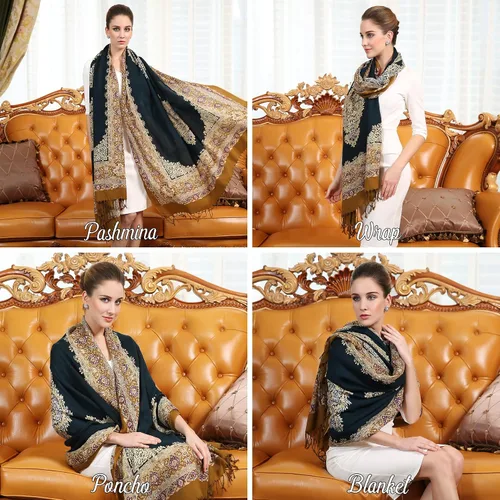 Miniatura 43 de DANA XU Manta de pashmina extragrande 100% de lana merina, bufanda de viaje, bufanda de cachemira para mujer, otoño e invierno, chal de gran