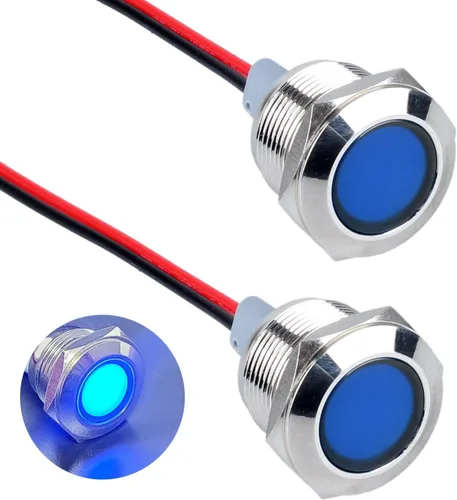 Miniatura 9 de 2 piezas de 16 mm (5/8") luz indicadora LED, 12-24V AC/DC 20mA, lámpara piloto de metal impermeable IP67 de ahorro de energía, lámpara plana de Verde