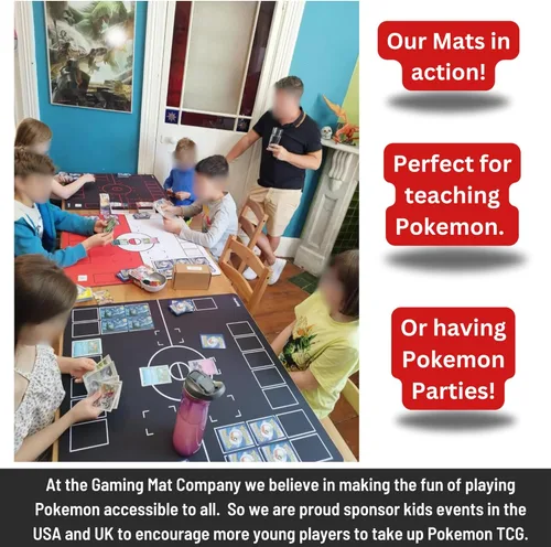 Miniatura 5 de The Gaming Mat Company Tapete de juego compatible con 2 jugadores para cartas de Pokémon, 28.35 x 28.35 x 0.08 pulgadas, tapete de batalla negro