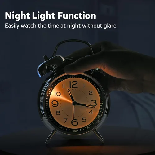 Miniatura 2 de Cadmos Reloj despertador fuerte para personas que duermen profundamente, retro de 10 cm, silencioso, sin tic-tac, de cuarzo, con retroiluminación
