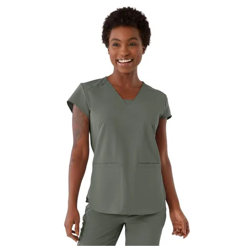 ave. Monroe - Camiseta médica tipo túnica con dos bolsillos y cuello en V para mujer, color oliva, talla S