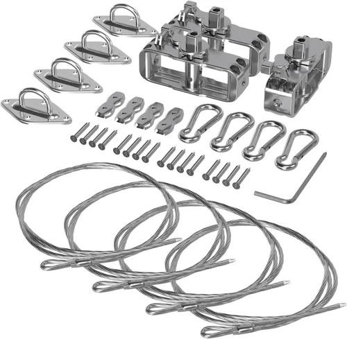Kit de accesorios para toldo, cable de tensión de acero de 24 pies (6 x 4) con kit de cabrestante, kit de instalación de parasoles para toldos plata
