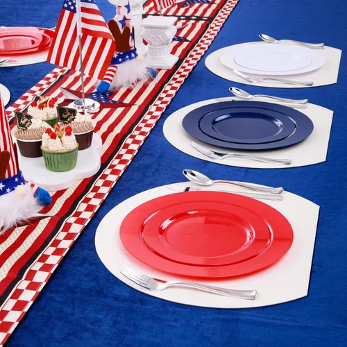 Miniatura 6 de FLOWERCAT 180 platos del 4 de julio para el Día de la Independencia – Las decoraciones incluyen 60 platos azules, 60 platos blancos y 60 platos rojos
