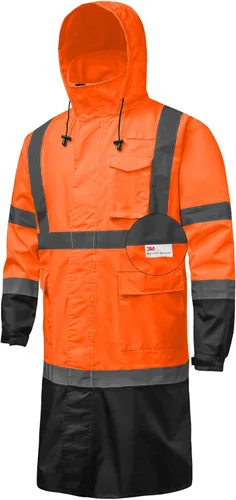 Miniatura 9 de Chaquetas de lluvia reflectantes para hombre impermeables, abrigo de seguridad Hi Vis con tiras reflectantes, chaquetas de lluvia de alta Naranja02