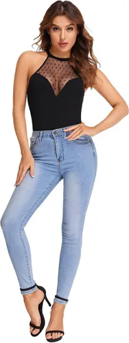 Miniatura 5 de Verdusa Top halter ajustado sin mangas de malla transparente de contraste para mujer