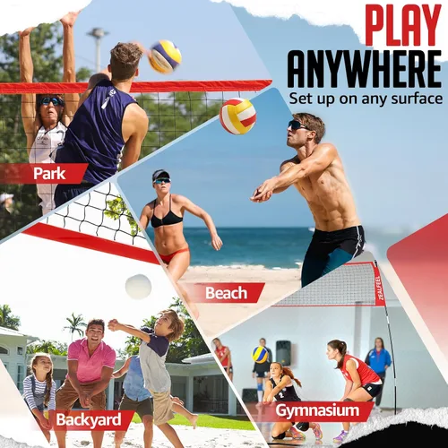Miniatura 8 de ZEALFEEL Red de voleibol, red de entrenamiento de voleibol de 12 pies/20 pies para patio trasero de altura ajustable, red de práctica portátil