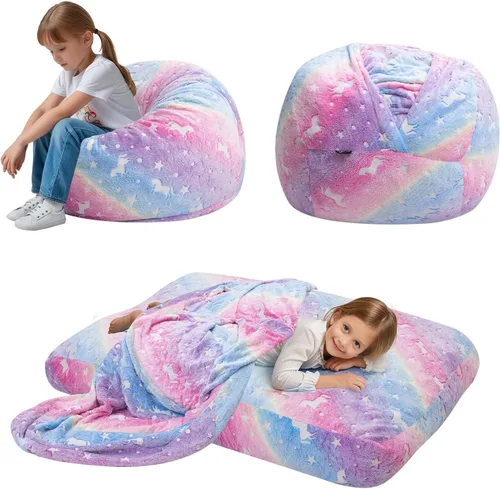 Miniatura 16 de COMAX Silla Puf para Niños que se Convierte en Cama Puf, Silla Puf de Pana para Niños y Niñas para Dormir, Pufs Perezosos para Niños con Relleno