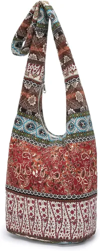 Miniatura 11 de Bolsa de hombro para mujer, de lona en estilo hippie/bohemio para llevar cruzada al hombro, disponible en diferentes colores y estampados