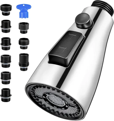 Miniatura 8 de Cabezal de repuesto para grifo de cocina, cabezal rociador desplegable de 3 funciones premium con 9 adaptadores, cabezal de grifo de fregadero