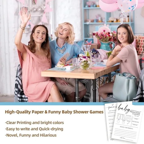 Miniatura 4 de Juegos de baby shower, predicciones de bebé de 5 x 7 pulgadas y tarjetas de consejos para niños o niñas, suministros de decoración de fiesta