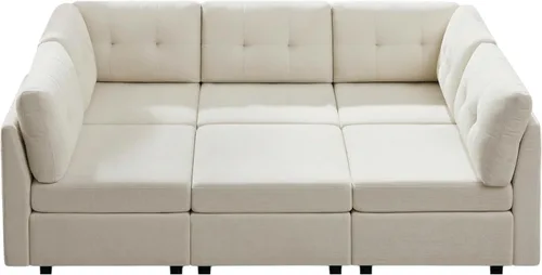 Miniatura 3 de VANOMi Sofá modular modular con otomana, sofás seccionales de 5 plazas para sala de estar, cómodo sofá nube de felpilla para sala de estar, Blanco