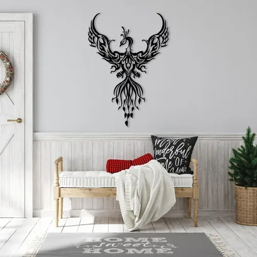Miniatura 7 de Phoenix Anka - Arte de pared, letrero de metal, símbolo, decoración del hogar para sala de estar, 24 x 17 pulgadas, color negro, regalo