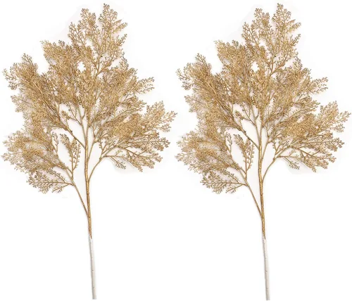 Miniatura 21 de CATTREE Plantas artificiales para decoración de Navidad, hierba de plástico dorado, hojas falsas, arbustos de simulación para interiores y Hojas