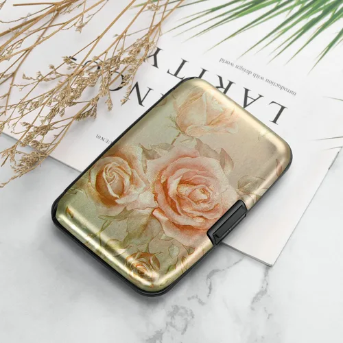 Miniatura 202 de ELFISH Mini cartera de aluminio RFID para tarjetas de crédito, funda de identificación de metal para hombres y mujeres, Happy Flower, Cartera Rfid