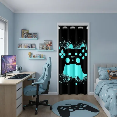 Miniatura 23 de Castle Fairy Cortina de puerta con estampado de consola de videojuegos de dibujos animados para privacidad de puerta, cortina geométrica de panal