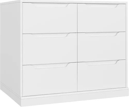 Hostack - Cómoda moderna de 6 cajones para dormitorio, cómoda doble de madera con almacenamiento, organizador de almacenamiento de madera grande con
