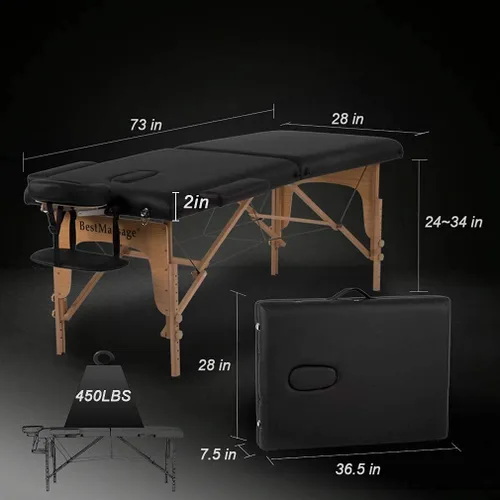 Miniatura 3 de BestMassage Cama de Masaje Portátil Mesa de Masaje de 28 Pulgadas de Ancho Cama de Pestañas Altura Ajustable Cuero PU 2 Plegable con Bolsa Oxford