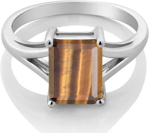 Miniatura 13 de Gem Stone King Anillo de compromiso solitario con diseño clásico de vástago dividido para mujer, plata de ley 925, piedra natal de piedra preciosa