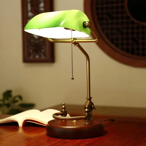 Miniatura 2 de Lámpara de banco antigua, lámpara de escritorio retro, pantalla de cristal verde hecha a mano, lámpara de escritorio de metal ajustable, lámpara