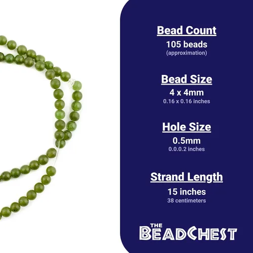 Miniatura 4 de TheBeadChest Cuentas redondas de jade nefrita verde (0.157 in)
